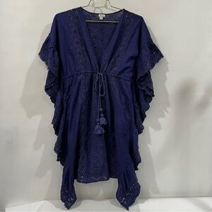 J.Crew Ruffle Tunic Swim Coverup With Tassels Size Small Purple Eyelet